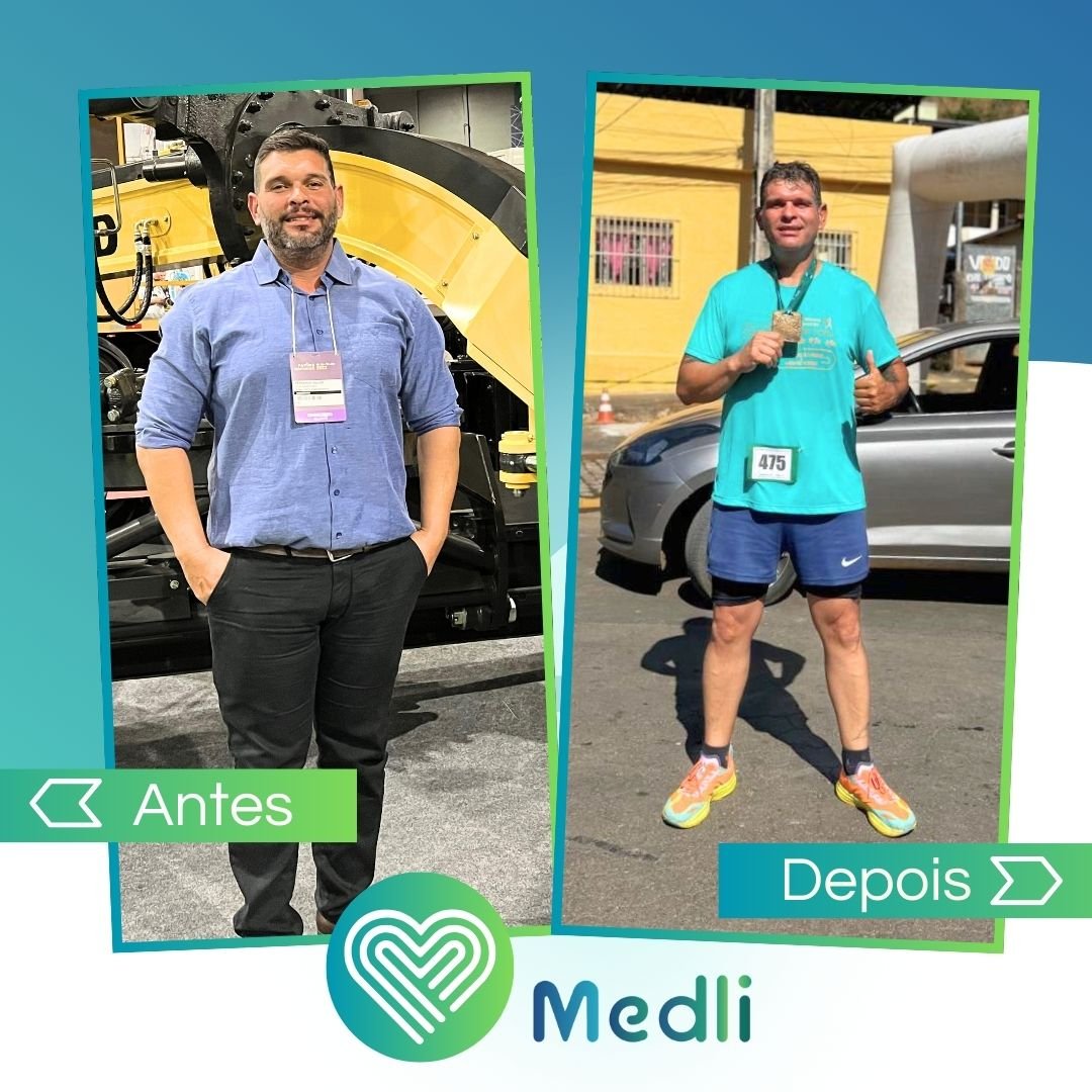 Antes e depois de paciente após programa de emagrecimento